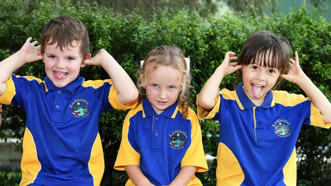 My First Year: Kandanga State School Preps, Oliver, Piper, MaLi and Mrs Fromm. Picture: Patrick Woods.