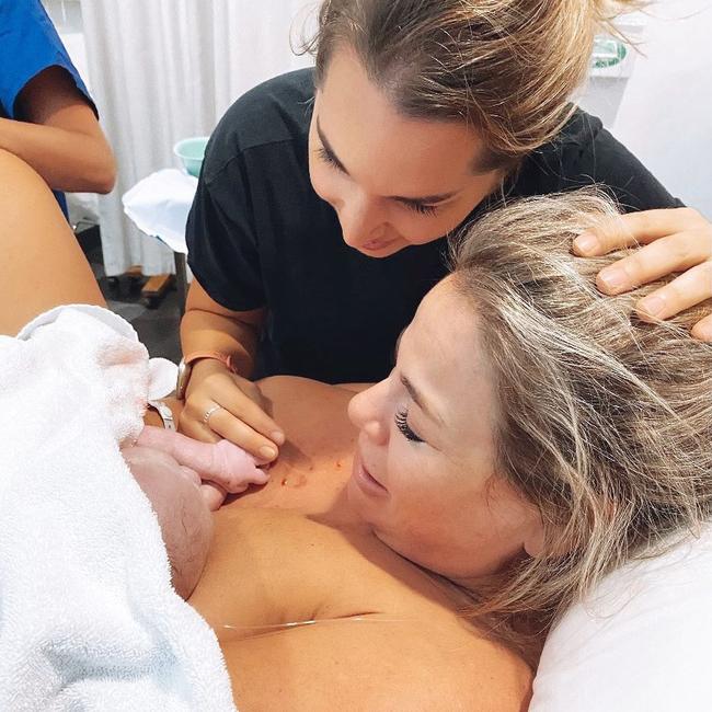 The couple welcomed son Hunter in March. Picture: Instagram/Fiona Falkiner.