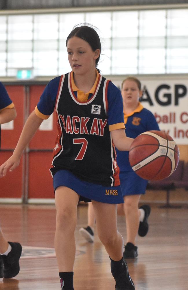 Mia Rovelli playing basketball at the Primary School Gala Day, August 9, 2021. Picture: Matthew Forrest