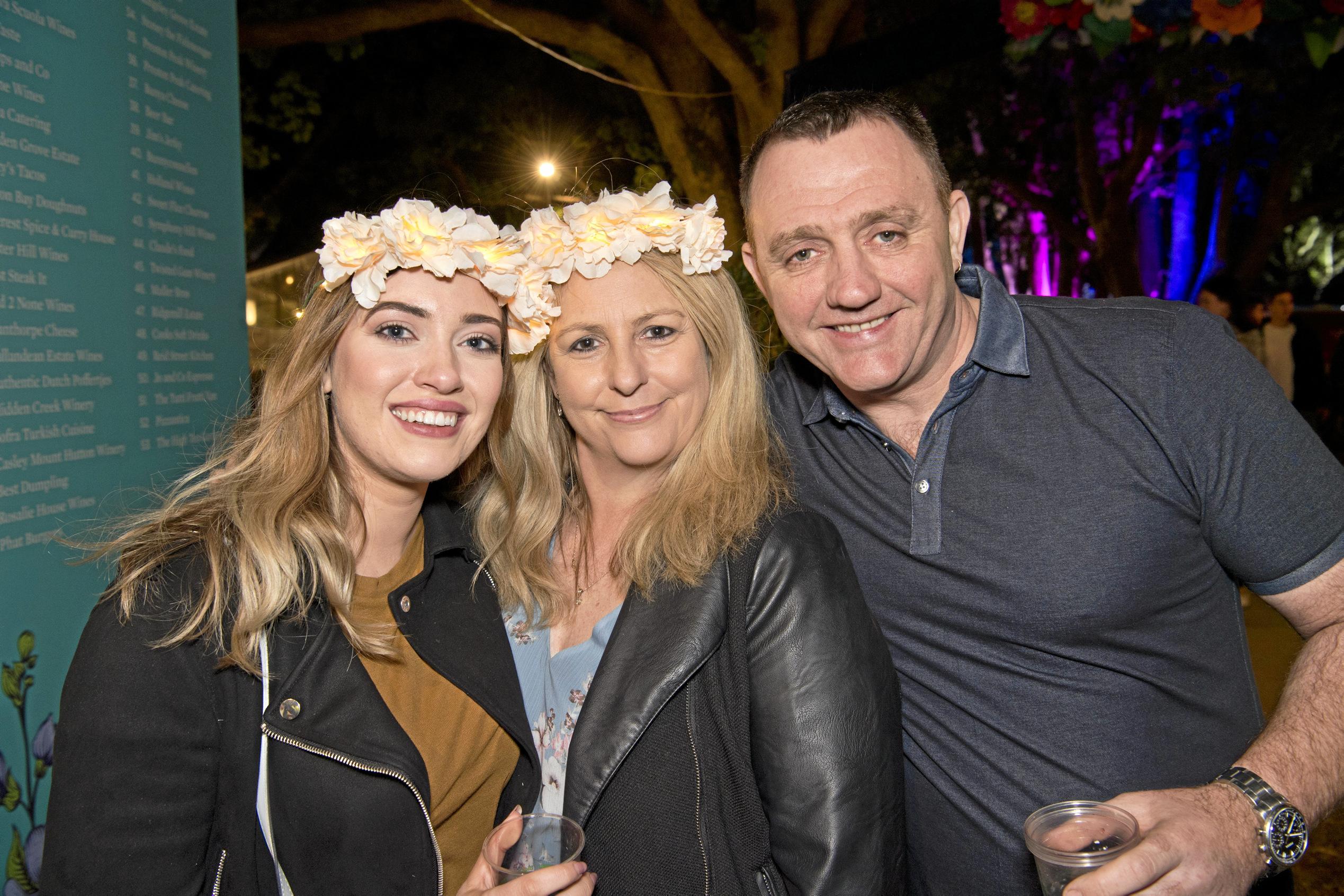 ( From left ) Rosie Okane, Cheryl Campbell and Damien Ferry at the Heritage Bank Festival of Food and Wine. Saturday, 21st Sep, 2019. Picture: Nev Madsen