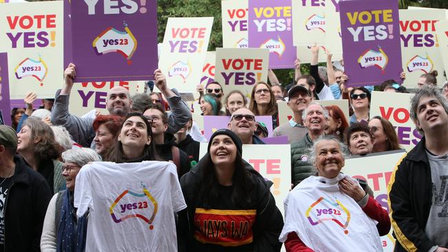 The crowd at Come Together for Yes Hosted By Yes23 to support The Uluru Statement from the Heart at Carclew Arts, North Adelaide. Picture: Emma Brasier