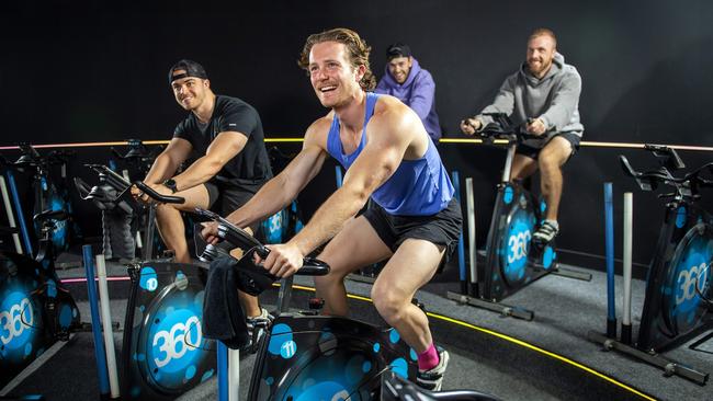 The content creators going for a spin at Studio360Cycle on Unley Rd. Picture Mark Brake