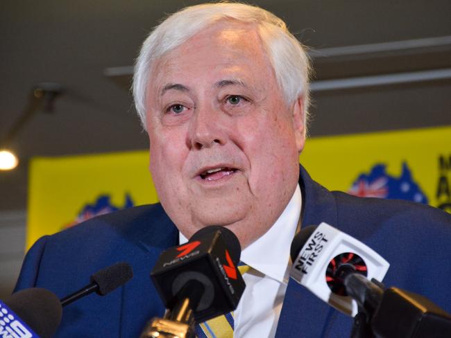 United Australia Party leader Clive Palmer speaks to the media during a press conference in Perth, Friday, May 2, 2019. Mr Palmer said it is unacceptable candidate Tony Hanley, who is running for the new seat of Bean in the ACT, called Saudi Arabians "tea towel heads" and described the children of taxi drivers as "future terrorists". (AAP Image/Rebecca Le May) NO ARCHIVING