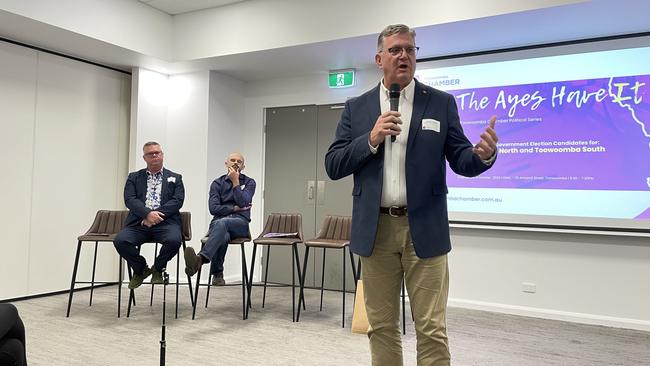 Toowoomba North MP Trevor Watts speaks at the Toowoomba Chamber of Commerce's candidate forum on Wednesday night.