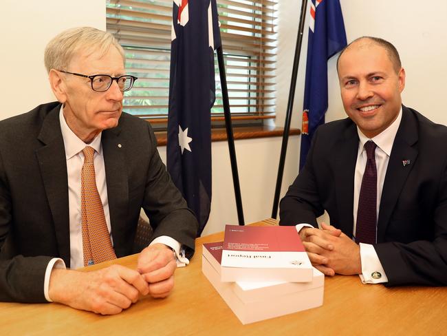 Commissioner Kenneth Hayne and Treasurer Josh Frydenberg. Picture: AAP