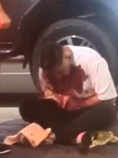 Footage shows one of the bloodied victims identified as solicitor Sylvan Singh. Picture: Supplied