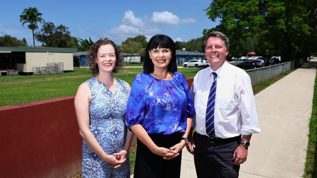 The Liberal National Party has announced that it will construct a $13 million arts centre at Whitfield State School if it is elected into government on October 26. Whitfield State School P&amp;C president Eve Elliott Smith, LNP candidate for Cairns Yolonde Entsch and LNP spokesman for education Dr Christian Rowan. Picture: Brendan Radke