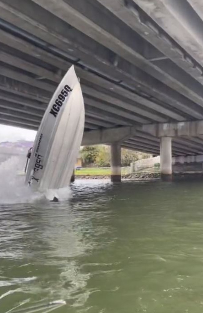 Screen shot from social media of dangerous stunts being performed on Gold Coast waterways. Picture: Supplied