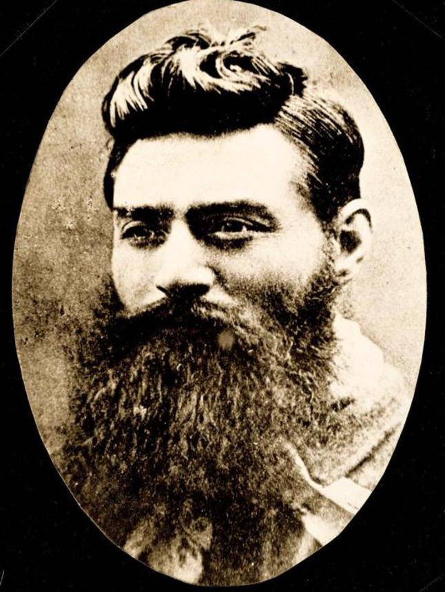 The real Ned Kelly walked towards police wearing his homemade armour during the Kelly Gang’s showdown with police in June 1880. Picture: State Library of Victoria.