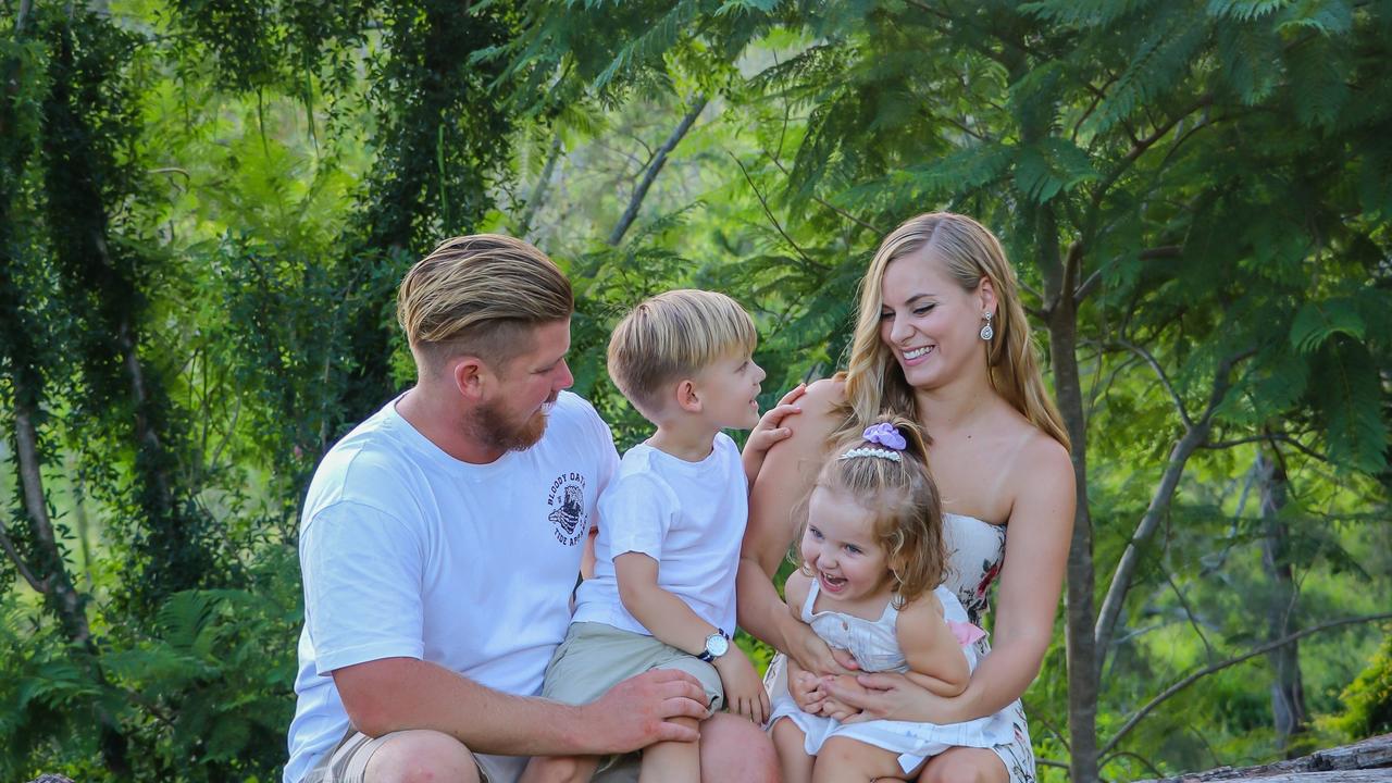 Karlie and Mason Ross with their children Leo and Ellie, just weeks before Ellie's Leukaemia diagnosis.