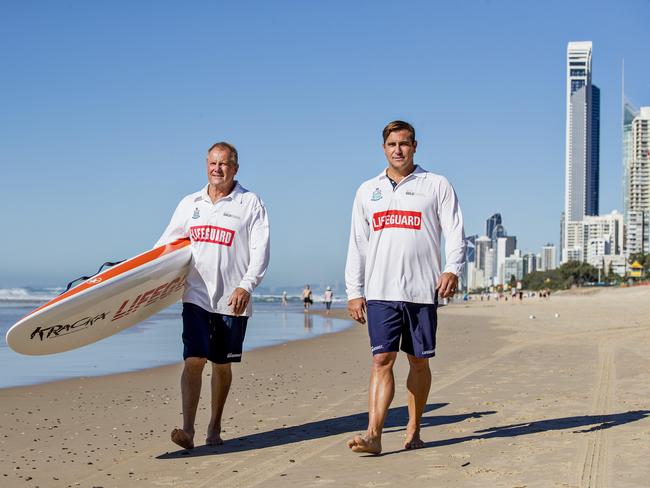 Gold Coast lifeguards David Orchard and Luke Ingwersen will be visiting Japan for a week to teach Japanese lifeguards. Picture: Jerad Williams