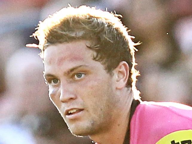 Panthers Matt Moylan (passing) in action during the Penrith Panthers v Canterbury Bulldogs pre season trial game Pepper Stadium , Penrith. Pic Jenny Evans