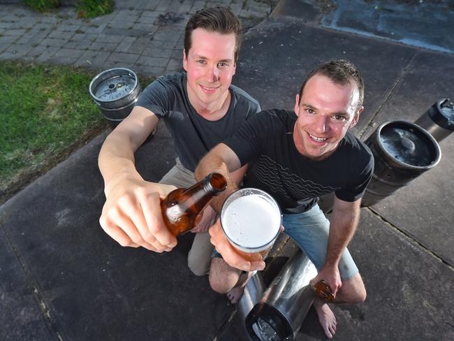 Ryan Molesworth, with mate David Fisher, started brewing beer at home during his university days. Picture: Tony Gough