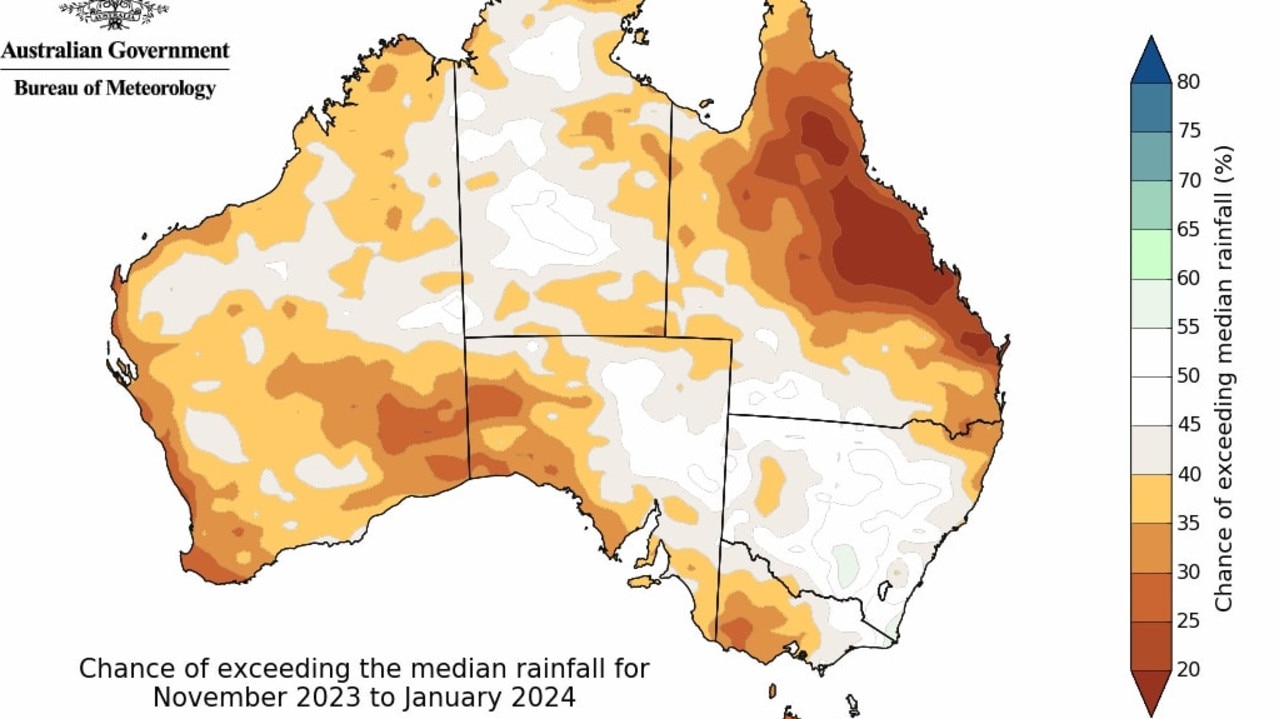 Not only will the weather be hot, but rainfall is expected to be much lower thanks to El Nino. Picture: BOM