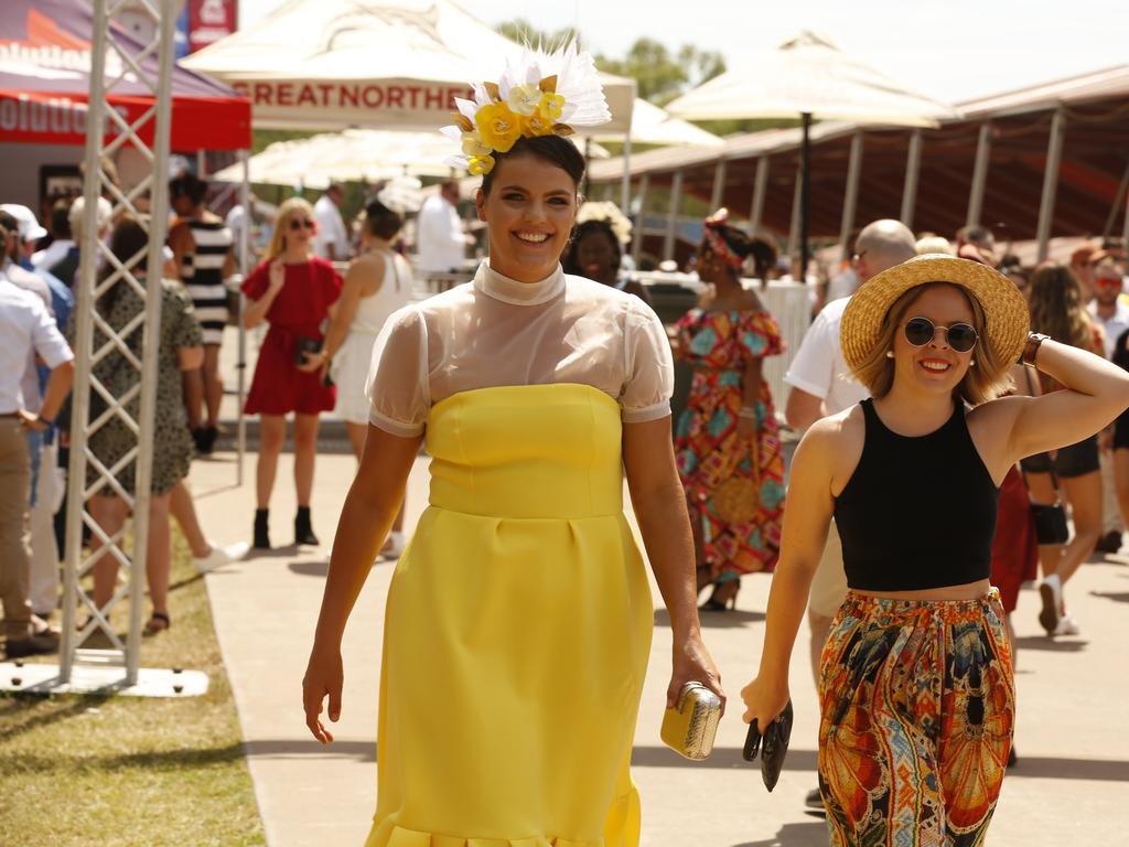 Molly Baxter and Michelle Duggan enjoy the 2019 Darwin Cup. Picture: GLENN CAMPBELL