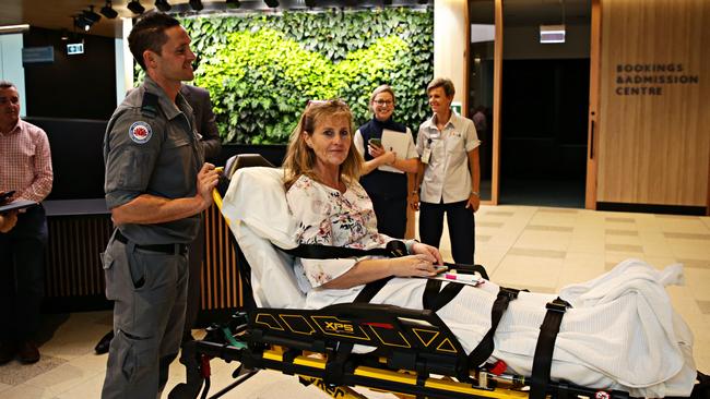 Test patient Lisa McEvoy being moved from Manly hospital to the new Northern Beaches Hospital. Picture: Adam Yip / Manly Daily