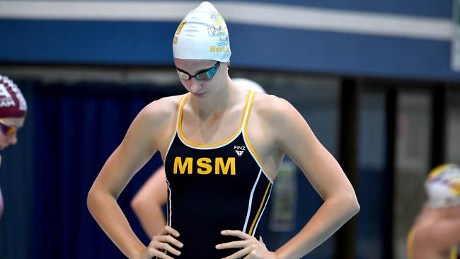 Hannah Casey of Mt St Michaels College at the CASSSA swimming championships. Action from the CASSSA swimming championships. Thursday March 10, 2022. Picture, John Gass