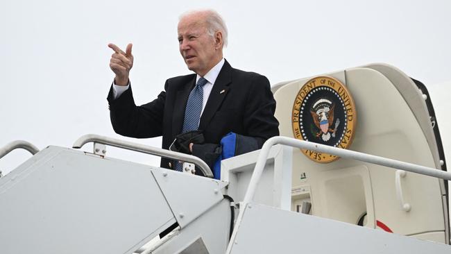 Joe Biden boards Air Force One at Hancock Field Air National Guard Base in Syracuse, New York. Picture: Andrew Caballero-Reynolds/AFP