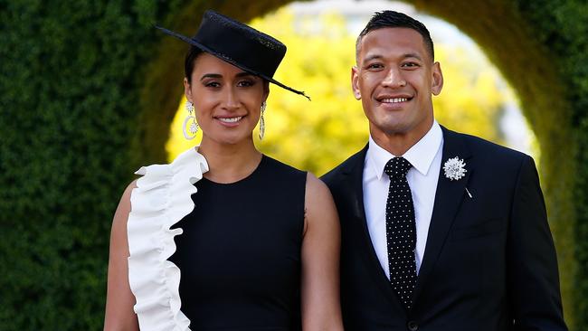 MELBOURNE, AUSTRALIA — NOVEMBER 04: Maria Tutaia and Israel Folau pose at The Park on AAMI Victoria Derby Day at Flemington Racecourse on November 4, 2017 in Melbourne, Australia. (Photo by Daniel Pockett/Getty Images for the VRC)