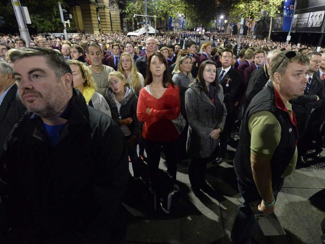 Anzac Day ... the crowd at Martin Place, Sydney. Picture: Gordon McComiskie