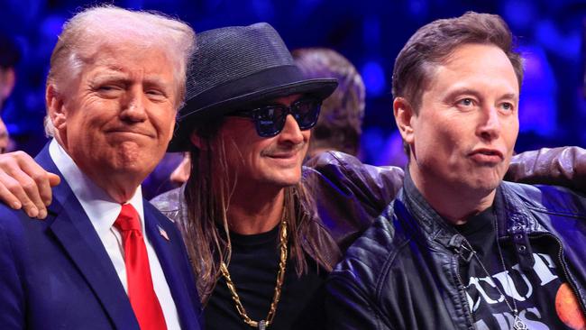 US President-elect Donald Trump, pictured in November with singer Kid Rock and Elon Musk, will be watching the TikTok developments closely. Picture: AFP