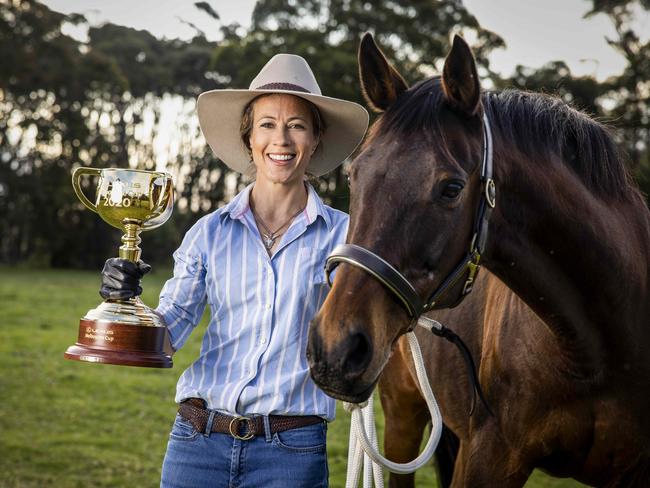 Holly Baird and retrained thoroughbread Gertie, who is now a successful eventing horse, in Marlo.