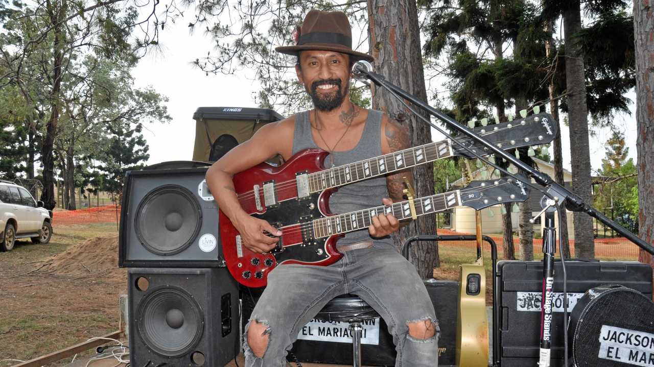 ROCK ON: Burleigh bottle slide performer Jackson 'El Mariachi' Dunn opened the show at the Kalpowar Festival of small halls. Picture: Mackenzie Colahan