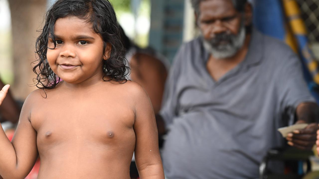 Rockhole residents take their first steps outside after a week long hard lockdown. Picture: Amanda Parkinson