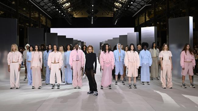 Creative Director of P.E Nation Pip Edwards thanks the audience after the P.E Nation show during Australian Fashion Week this year. Picture: Stefan Gosatti/Getty Images for AFW