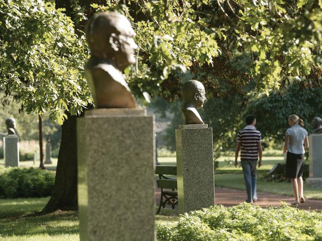 The statues of about 20 former prime ministers were vandalised in the Ballarat Botanical Gardens. Picture: Supplied.