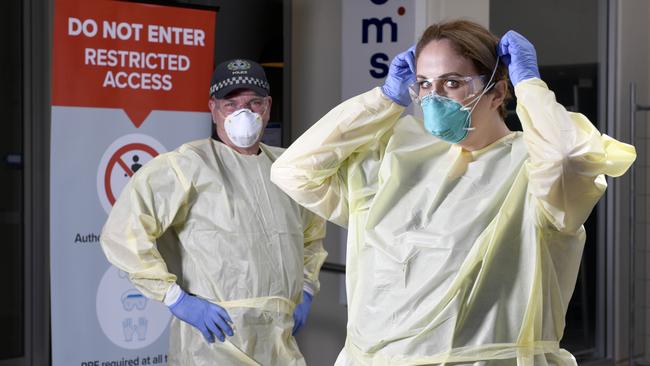 Acting inspector Bryce Wood and nurse unit manager Nikki Clark, who will be working at the new Tom’s Court Hotel COVID19 hotel for sick coronavirus patients. Picture: Naomi Jellicoe