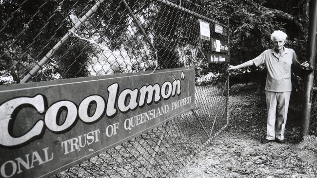 Conservationist Alex Griffiths at the gates of Coolamon, part of the Currumbin Wildlife Sanctuary.