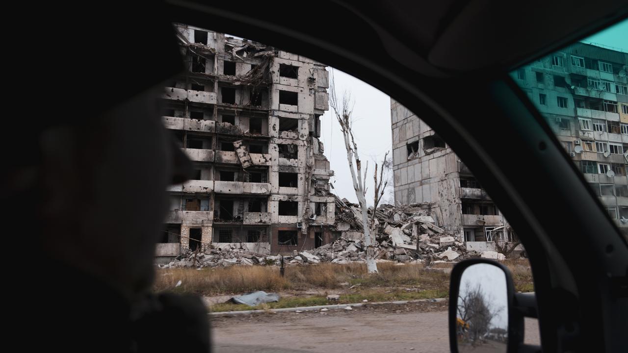 Ruins of the town of Orikhiv, near the front line through the window of a military car on December 2, 2024 in Zaporizhzhia, Ukraine. Picture: Nikoletta Stoyanova/Getty Images)