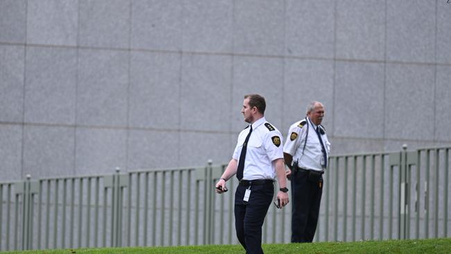 Security on the lawns. Picture: NCA NewsWire / Martin Ollman