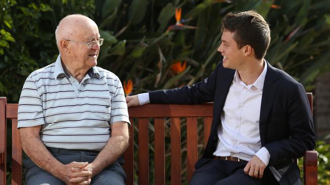 Mr Flood with HammondCare resident Zdenko Mundweil. Picture: Robert Pozo