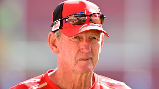 BRISBANE, AUSTRALIA - MARCH 23: Coach Wayne Bennett is seen during a Dolphins NRL training session at Suncorp Stadium on March 23, 2023 in Brisbane, Australia. (Photo by Bradley Kanaris/Getty Images)