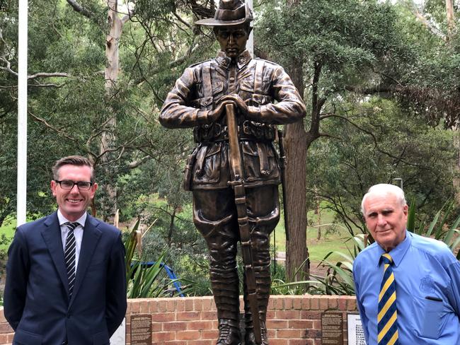 Common sense prevails: Epping MP Dominic Perrottet with Epping RSL sub-branch president John Curdie after the Anzac Sunday march was given the green light this morning. 