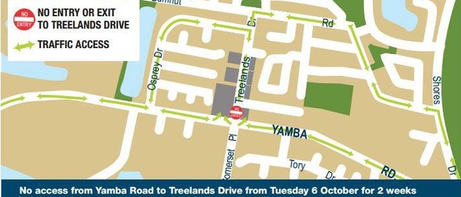 Access to Treelands Drive from Yamba Rd will be temporarily closed from Tuesday October 6 as construction work on a new roundabout continues.