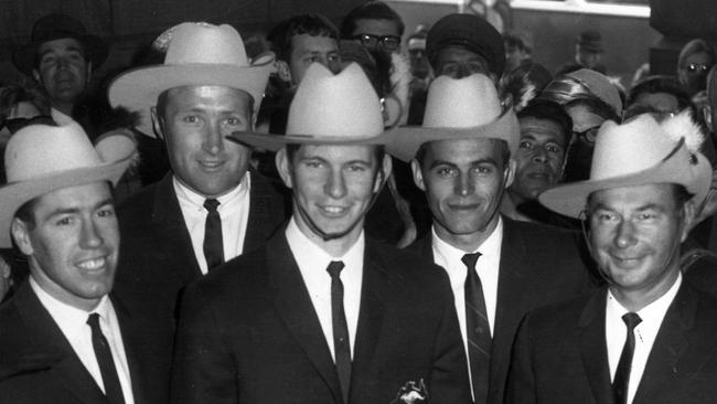 Members of the 1967 touring Galahs team, from left Bill Barrot John Nicholls, Royce Hart, Alex Jesaulenko and organiser Harry Beitzel.