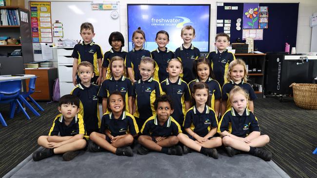 My First Year 2025 - Freshwater Christian College Prep Class GW. From back row: Isaac, Nyle, Skye, Leo, Josiah, Zion, Dominic, Summer, Ivy, Ava, Ashley, Penelope, Siwoo, Tapu, Richard, Emilia, Milla. Picture: Brendan Radke