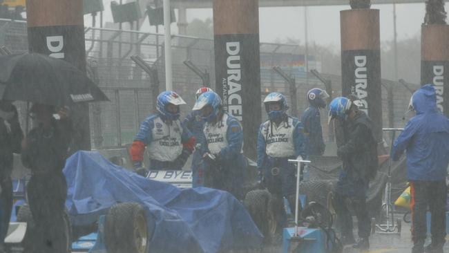 Rain poured down during the race.