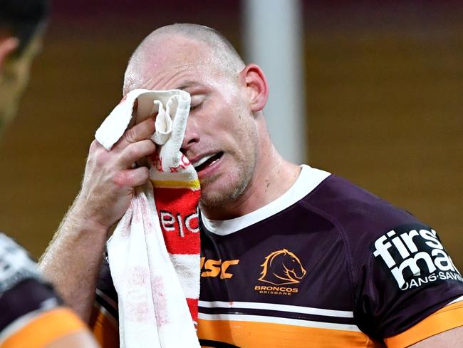 Matt Lodge of the Broncos its seen during the Round 3 NRL match between the Brisbane Broncos and the Parramatta Eels at Suncorp Stadium in Brisbane, Thursday, May 28, 2020. (AAP Image/Darren England) NO ARCHIVING, EDITORIAL USE ONLY