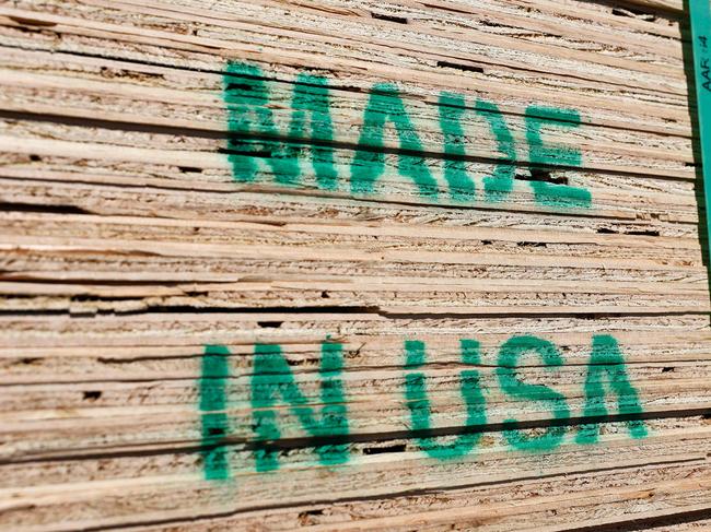 PASADENA, CALIFORNIA - MARCH 03: Stacks of U.S. lumber are stamped 'Made In USA' and available for sale at Home Depot on March 3, 2025 in Pasadena, California. President Donald Trump announced that 25 percent tariffs on both Canada and Mexico will begin tomorrow. Some 50 percent of imported lumber comes to the U.S. from Canada and lumber futures hit a two and a half year high today.   Mario Tama/Getty Images/AFP (Photo by MARIO TAMA / GETTY IMAGES NORTH AMERICA / Getty Images via AFP)