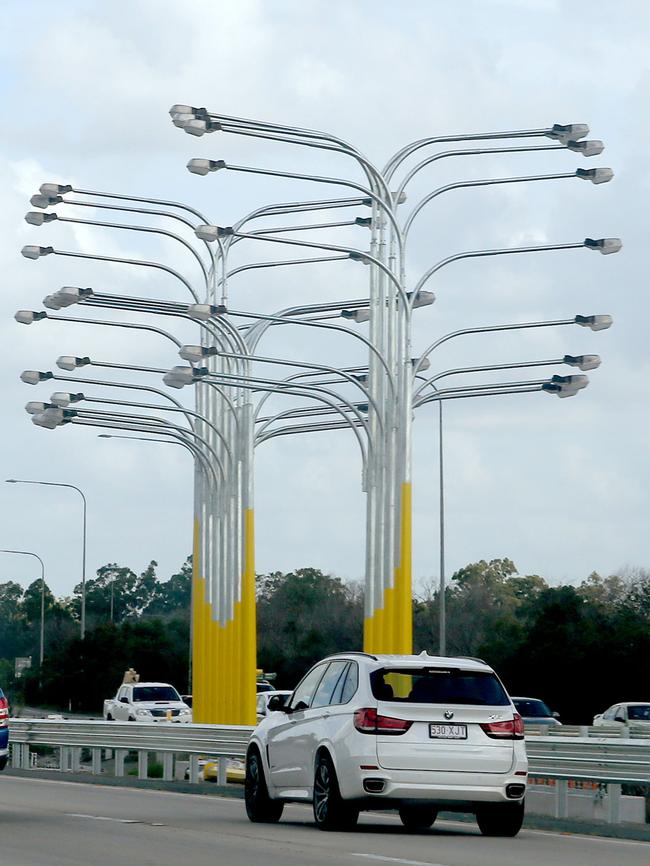 The controversial lights at the M1 in Yatala. Picture: Mike Batterham