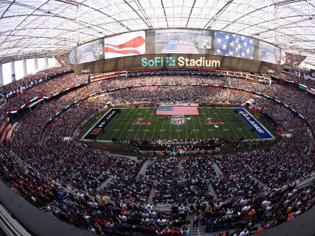 A view of the national anthem during Super Bowl LVI at SoFi Stadium in Inglewood, California. Picture: Gregory Shamus/Getty Images