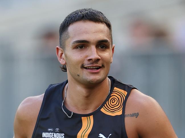 PERTH, AUSTRALIA - FEBRUARY 14: Jamarra Ugle-Hagan of the Indigenous All Stars during an AFL Indigenous All Stars training session at on February 14, 2025 in Perth, Australia. (Photo by Will Russell/AFL Photos/via Getty Images)