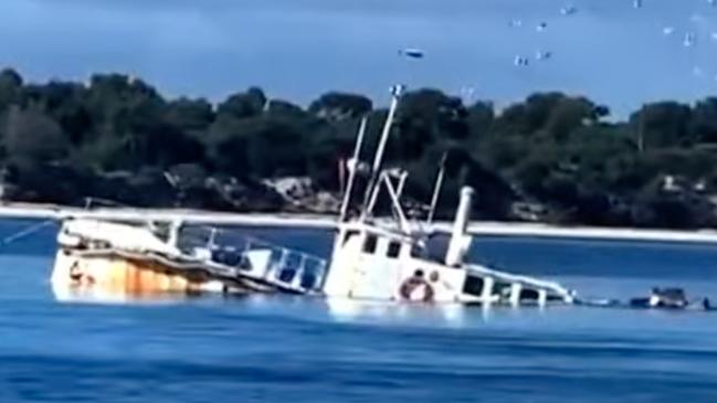 A salvage operation is underway to save historic boat Sir Wallace Bruce which sunk off Kangaroo Island. Picture: 7 News