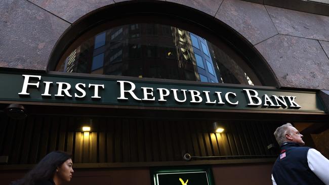 First Republic Bank fell 80 per cent in two days, after revealing it suffered a $US100bn deposit outflow in the March quarter. Picture: Getty Images