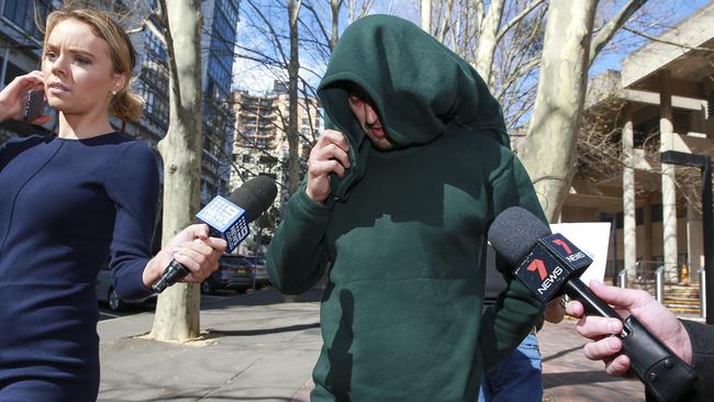 Justyn Desnica leaving Surry Hills Police Station on Sunday. Picture: Justin Lloyd