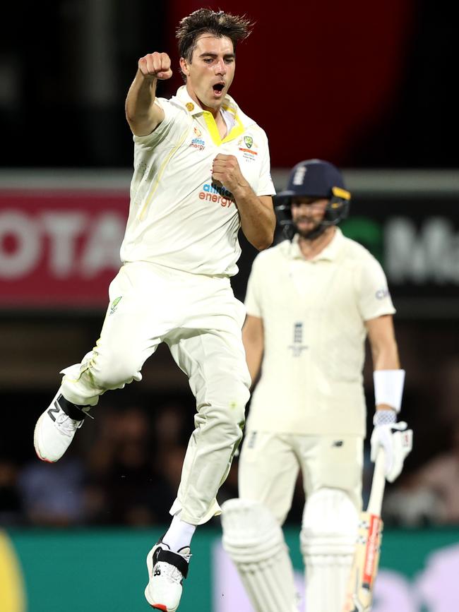 Cummins celebrates another wicket during the 4-0 drubbing of England.